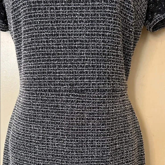 Karl Lagerfeld Black and Gray Tweed Lace-Trim Midi Dress size 2 - Picture 6 of 13